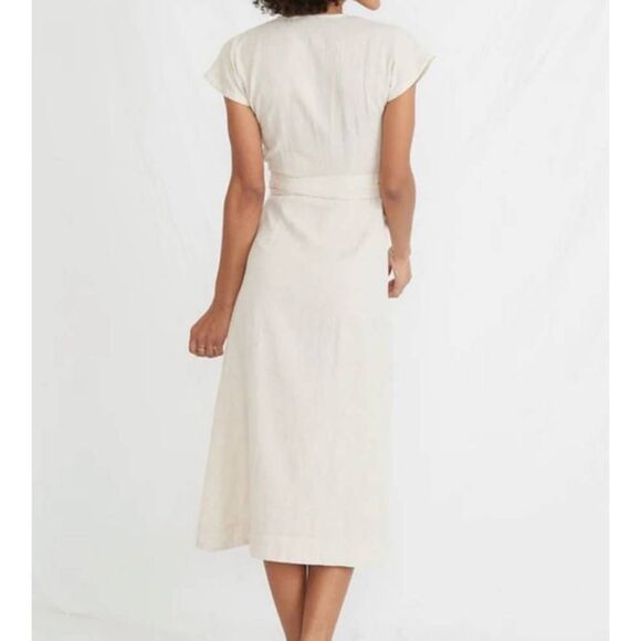 Marine Layer Maddie Wrap Dress in Oatmeal/Peach Stripe Size Medium - Picture 3 of 7